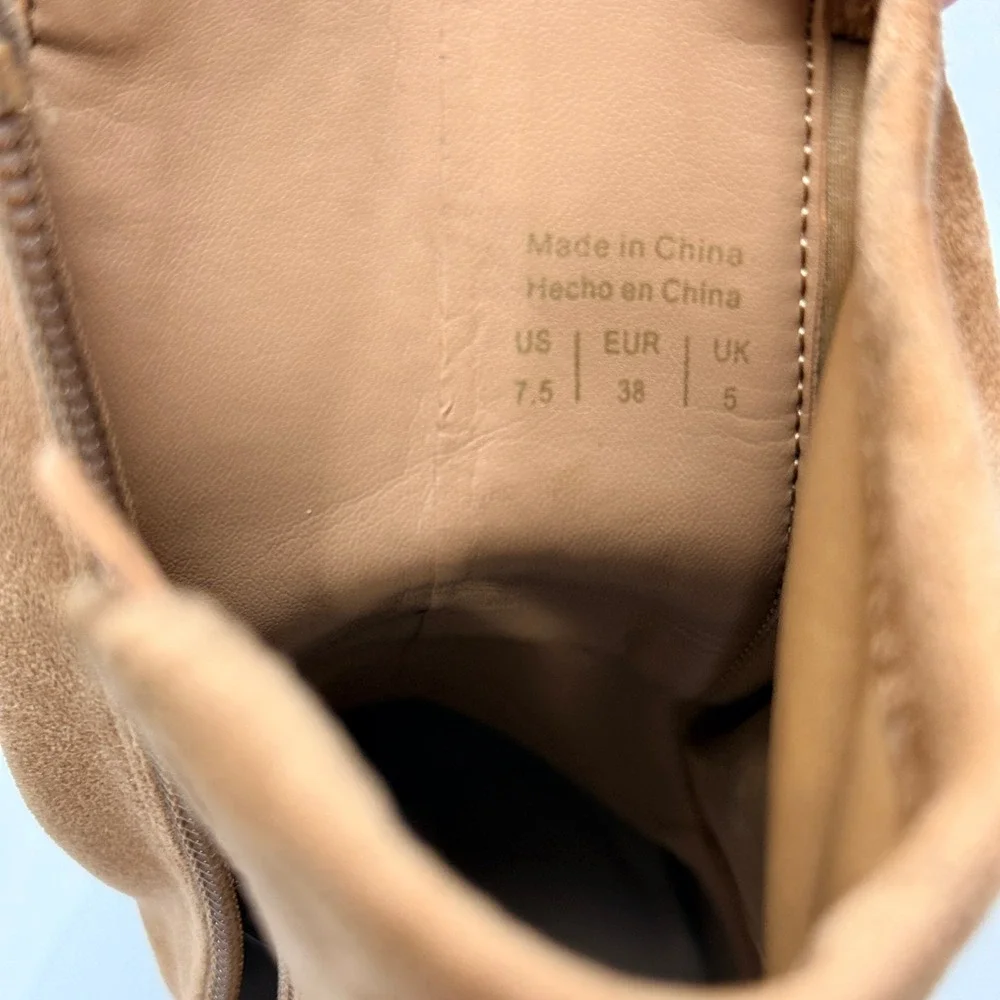 Aldo Suede Ankle Boots Women 7.5 Tan Block Heel Side Zip Neutral Minimalist Chic